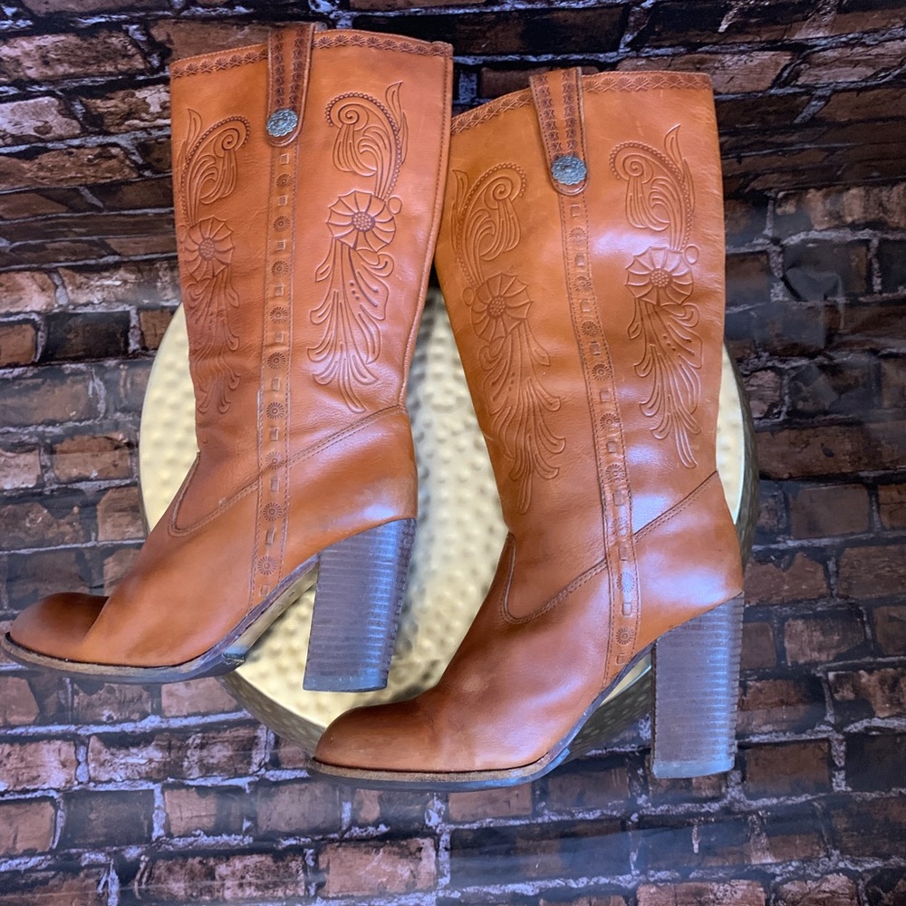 Aldo Tan Hand Tooled Leather Boots - Picture 5 of 8